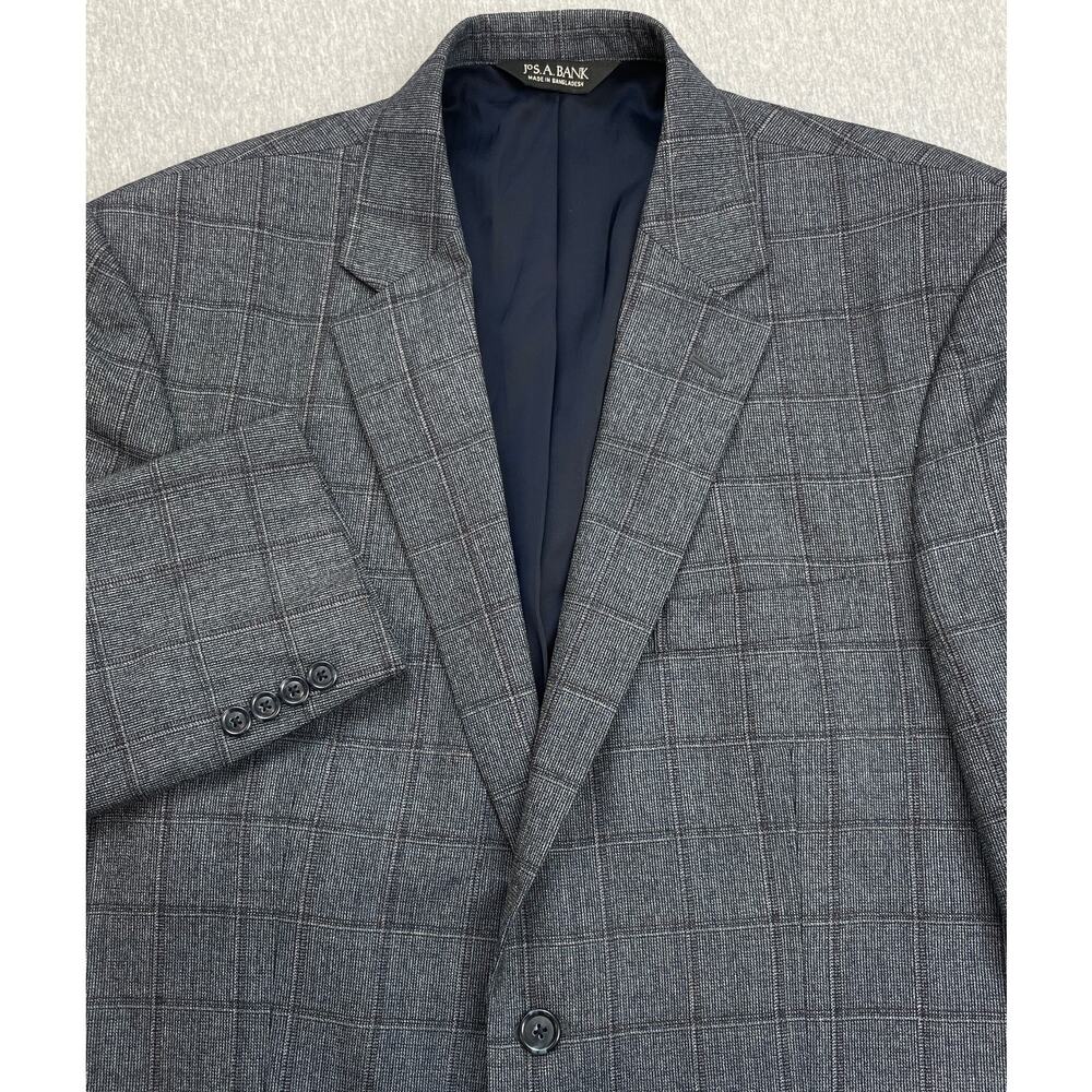 Jos A Bank Blazer Mens 42L Gray Windowpane 100% Wool‎ 2-Button Travelers